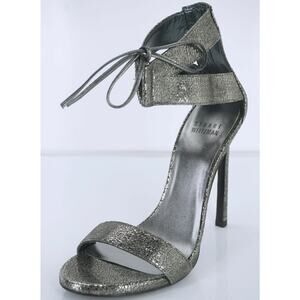 Stuart Weitzman Tynela Pewter Leather Ankle Strap High Heel Sandals